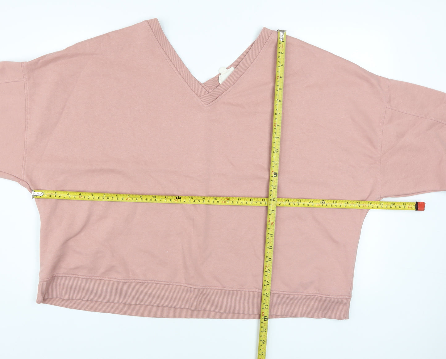 Next Women Pink V-Neck Pullover Sweatshirt UK 20 Cotton Blend
