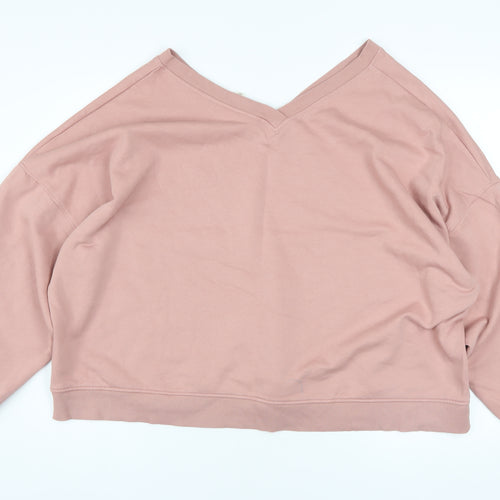 Next Women Pink V-Neck Pullover Sweatshirt UK 20 Cotton Blend