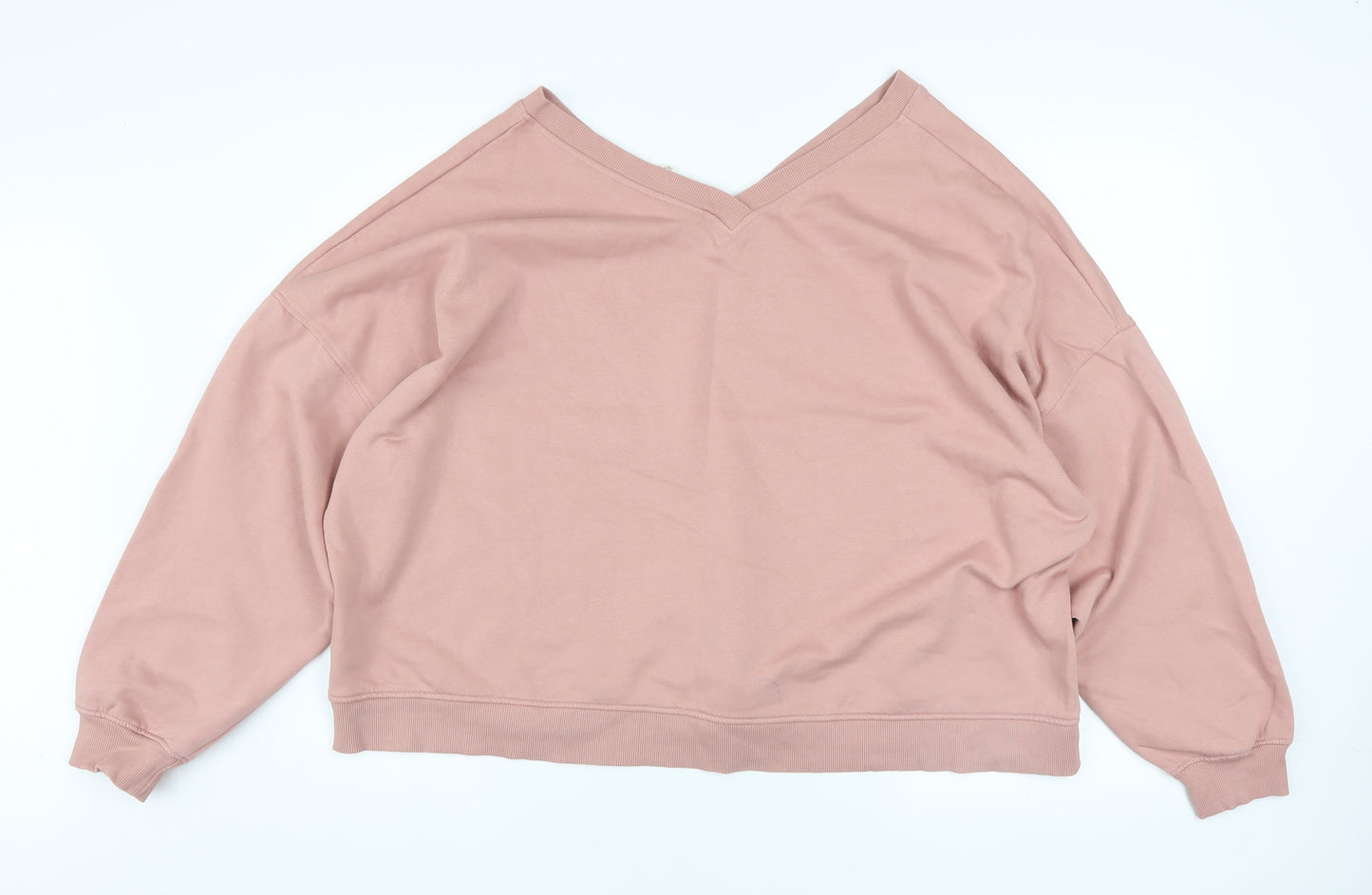 Next Women Pink V-Neck Pullover Sweatshirt UK 20 Cotton Blend