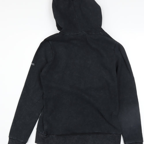 Superdry Womens Black Hoodie UK 12 Pullover Cotton Blend Graphic Logo