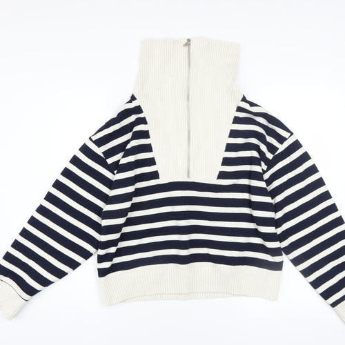 Marks and Spencer Women’s Navy Striped Half Zip Pullover Sweatshirt Size S