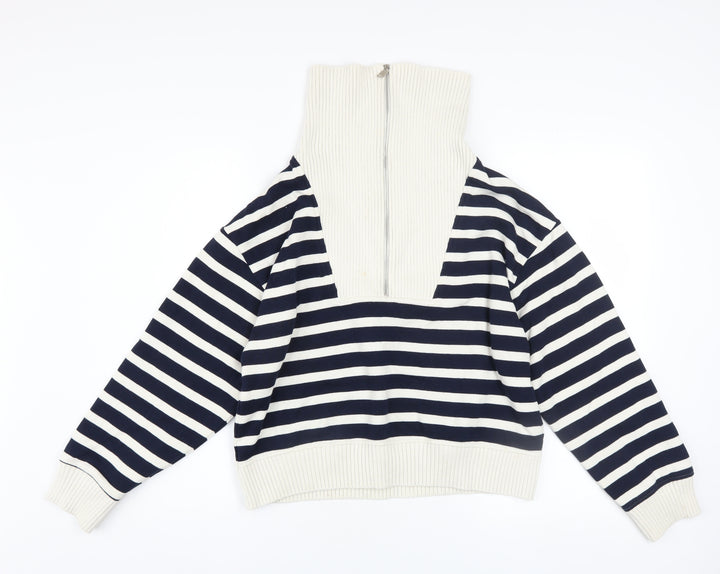 Marks and Spencer Women’s Navy Striped Half Zip Pullover Sweatshirt Size S