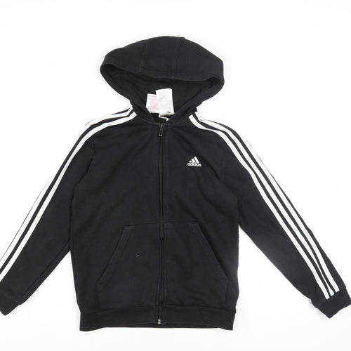 Adidas Boys Black Full Zip Hoodie 11-12 Years Cotton Blend Sportswear