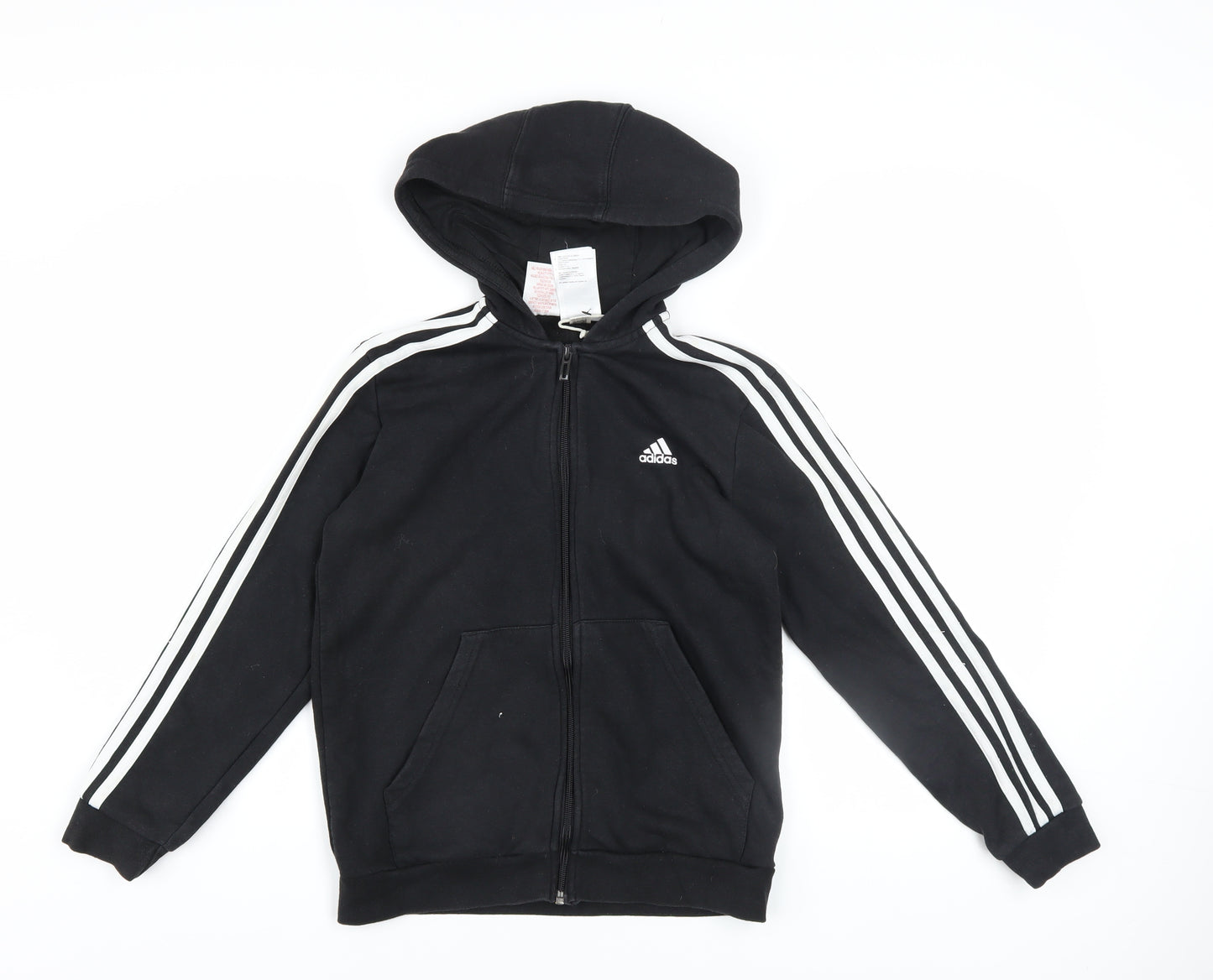 Adidas Boys Black Full Zip Hoodie 11-12 Years Cotton Blend Sportswear