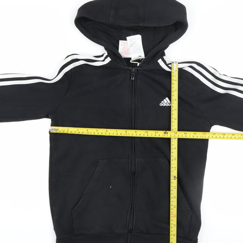 Adidas Boys Black Full Zip Hoodie 11-12 Years Cotton Blend Sportswear