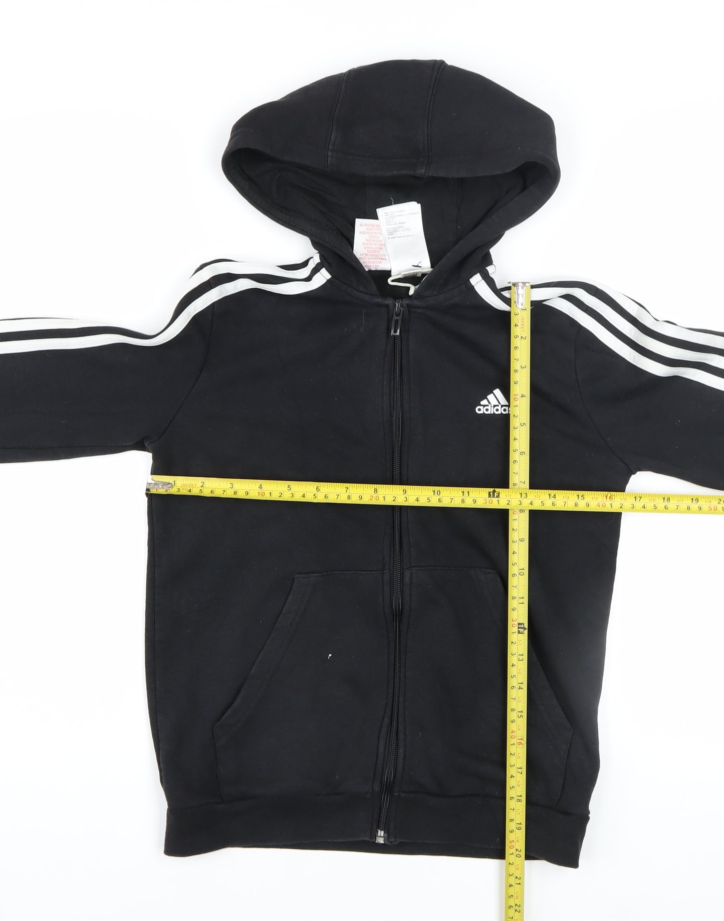Adidas Boys Black Full Zip Hoodie 11-12 Years Cotton Blend Sportswear