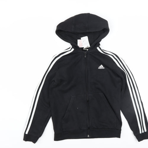 Adidas Boys Black Full Zip Hoodie 11-12 Years Cotton Blend Sportswear