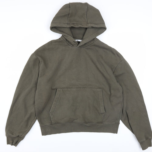 Zara Womens Khaki Green Pullover Hoodie M Cotton Blend Casual