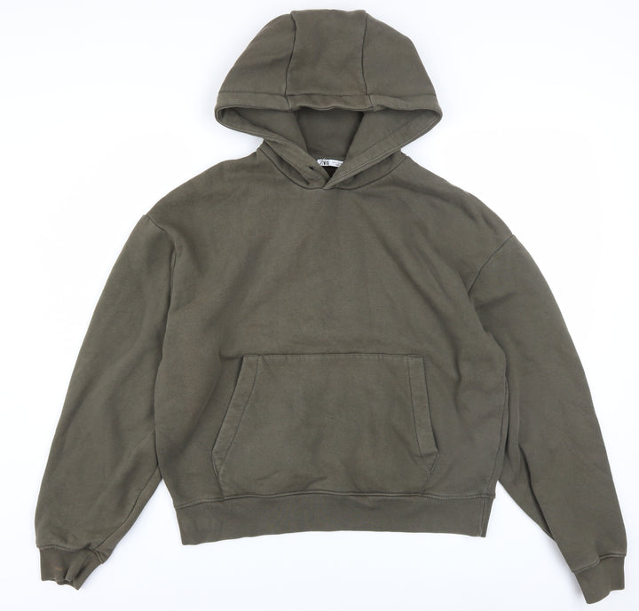 Zara Womens Khaki Green Pullover Hoodie M Cotton Blend Casual