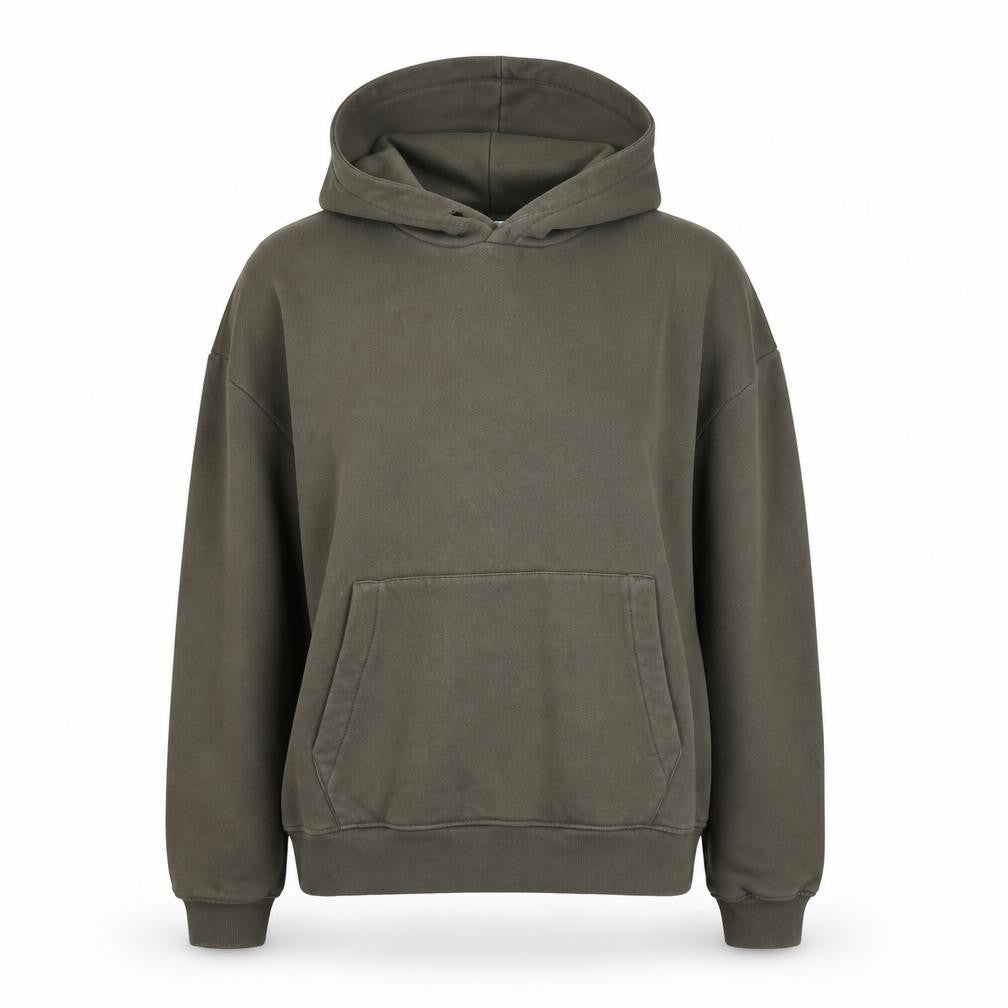 Front view of Zara women’s khaki green pullover hoodie m cotton blend casual