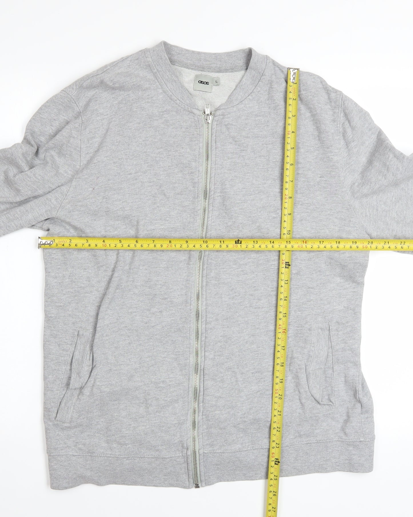 ASOS Mens Grey Full Zip Cotton Sweatshirt Jacket L Regular