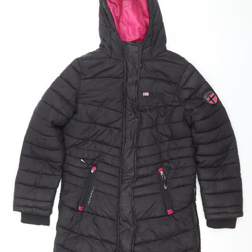 Geographical Norway Girls Black 8 Years Hooded Puffer Coat Winter Jacket