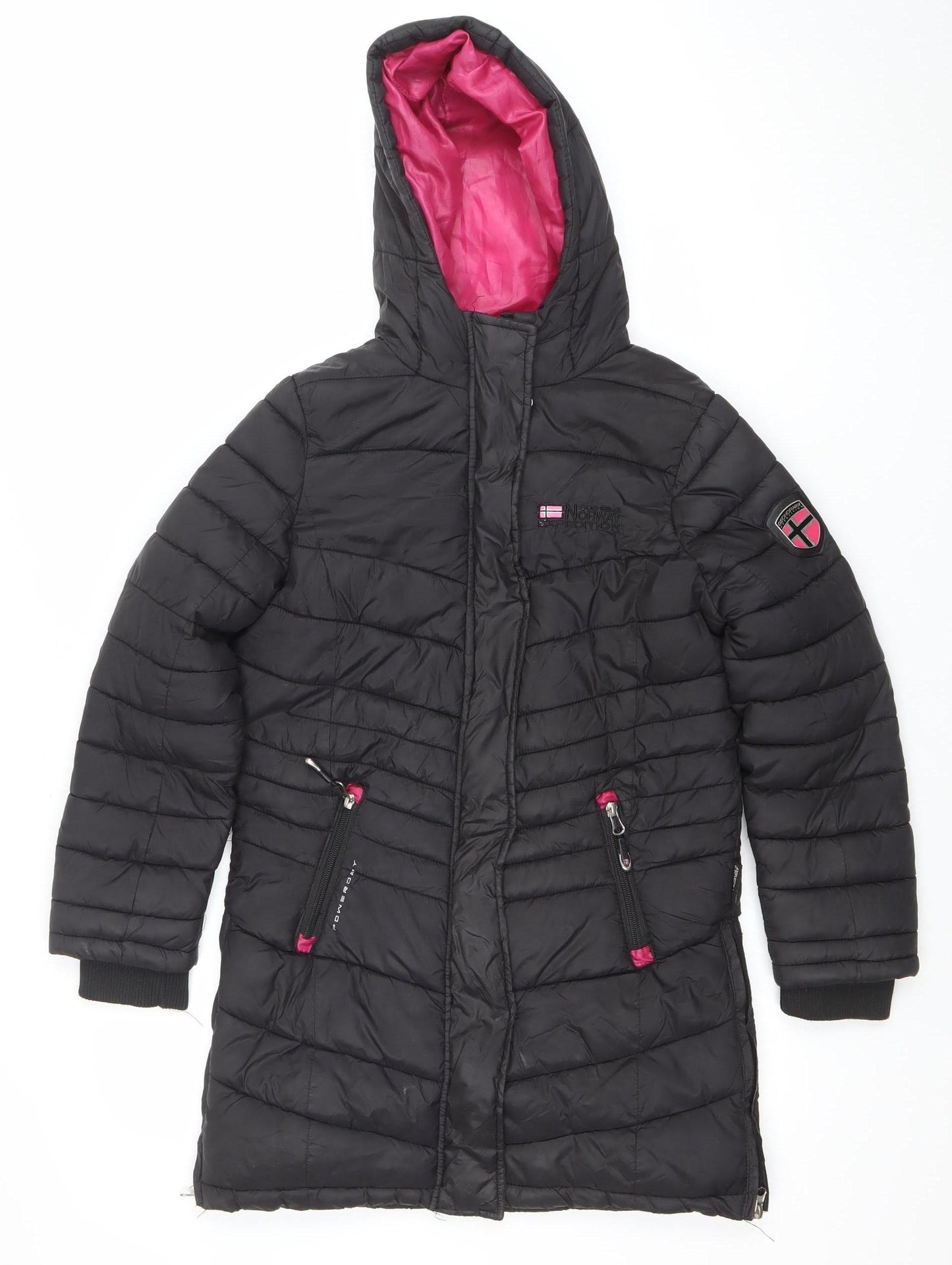 Geographical Norway Girls Black 8 Years Hooded Puffer Coat Winter Jacket