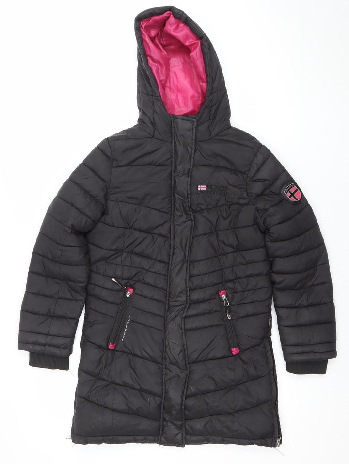 Geographical Norway Girls Black 8 Years Hooded Puffer Coat Winter Jacket