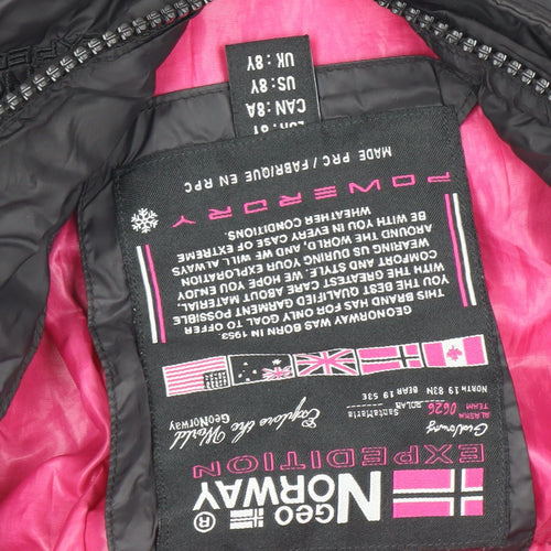 Geographical Norway Girls Black 8 Years Hooded Puffer Coat Winter Jacket