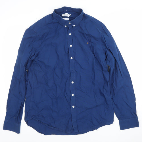 Farah Men's Blue Slim Fit Long Sleeve Button-Up Shirt XL Cotton