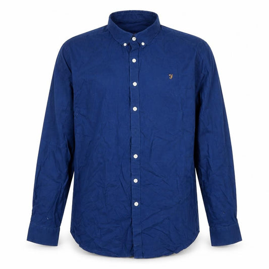 Front view of Farah Men's Blue Slim Fit Long Sleeve Button-Up Shirt XL Cotton