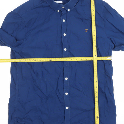 Farah Men's Blue Slim Fit Long Sleeve Button-Up Shirt XL Cotton