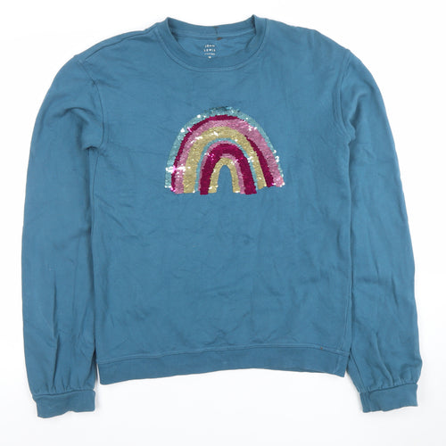 John Lewis Girls Blue Sequin Rainbow Cotton Pullover Sweatshirt Size 14 Years