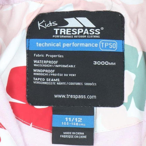 Trespass Girls Multicoloured Floral Waterproof Hooded Rain Coat 11-12 Years