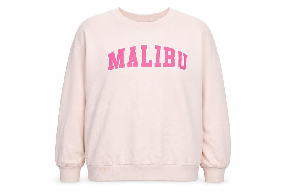 Front view of F&F Women Pink Malibu Crew Neck Pullover Sweatshirt, size 12