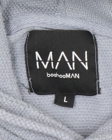 boohooMAN Men's Grey Pullover Hoodie Size L Cotton Knit