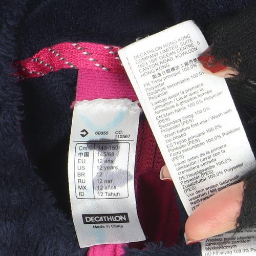 Decathlon Girls Blue Fleece Full Zip Hooded Winter Jacket - 12 Years
