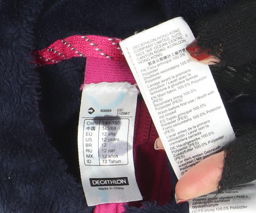 Decathlon Girls Blue Fleece Full Zip Hooded Winter Jacket - 12 Years