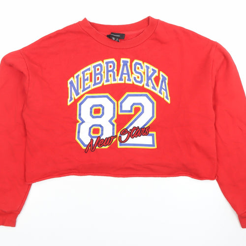 Atmosphere Womens Red Nebraska 82 Cropped Pullover Sweatshirt Size 10