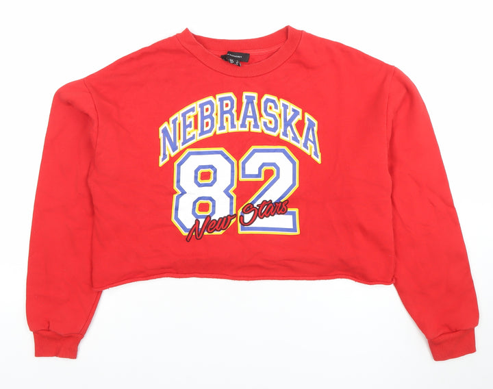 Atmosphere Womens Red Nebraska 82 Cropped Pullover Sweatshirt Size 10