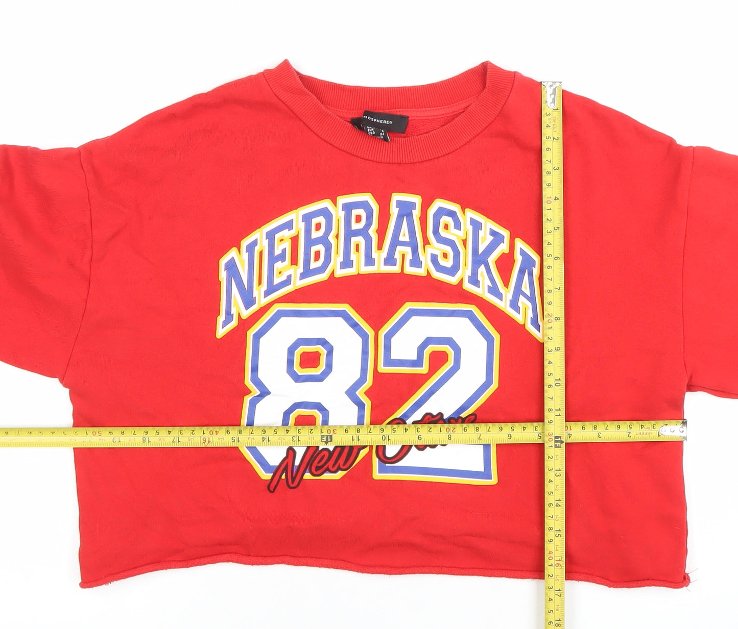 Atmosphere Womens Red Nebraska 82 Cropped Pullover Sweatshirt Size 10