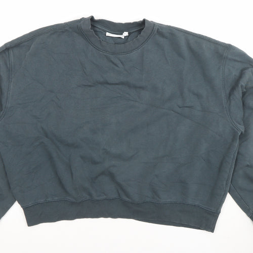 Weekday Women Blue Cotton Blend Crew Neck Pullover Sweatshirt M