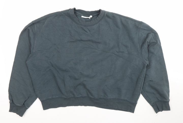 Weekday Women Blue Cotton Blend Crew Neck Pullover Sweatshirt M