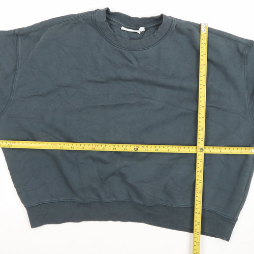 Weekday Women Blue Cotton Blend Crew Neck Pullover Sweatshirt M