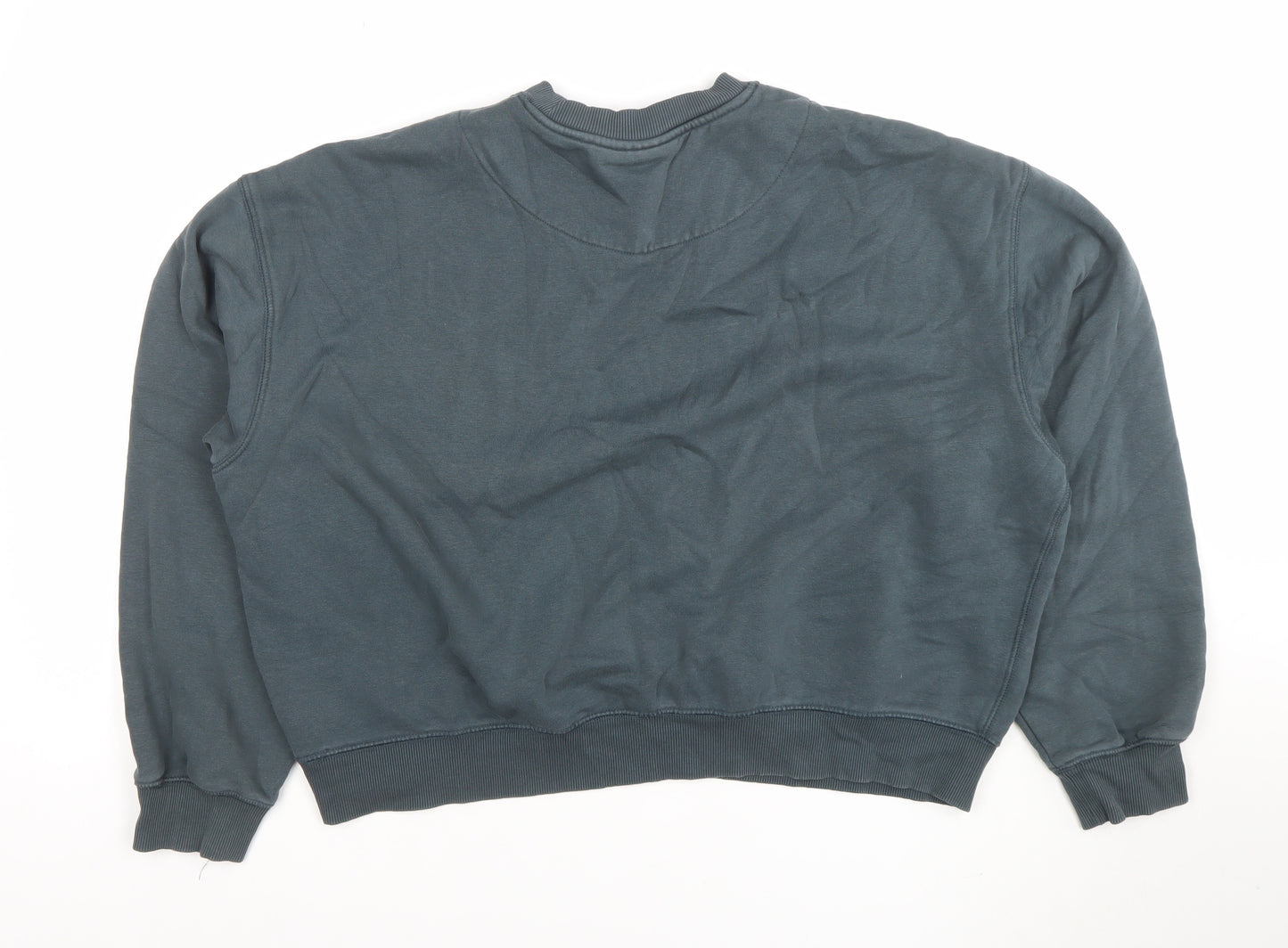 Weekday Women Blue Cotton Blend Crew Neck Pullover Sweatshirt M