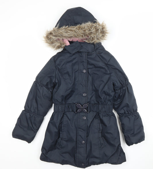 Millie Girls Black Faux Fur Hooded Parka Coat 9 Years