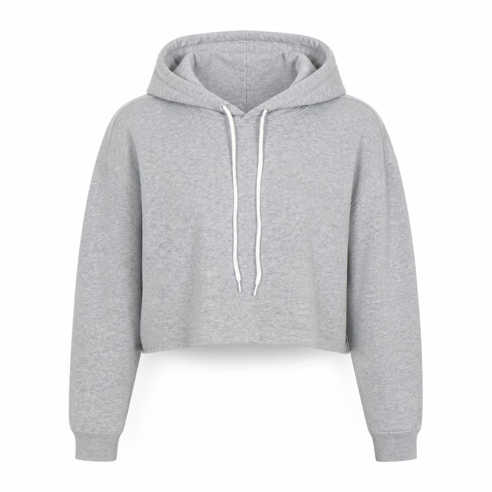 Front view of Wild Fable Women Grey Cropped Pullover Hoodie, size S, Cotton Blend