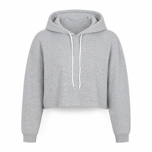 Front view of Wild Fable Women Grey Cropped Pullover Hoodie, size S, Cotton Blend