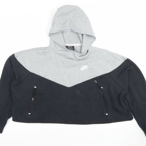 Nike Women’s Grey & Black Pullover Hoodie XS Zip Pocket Sweatshirt