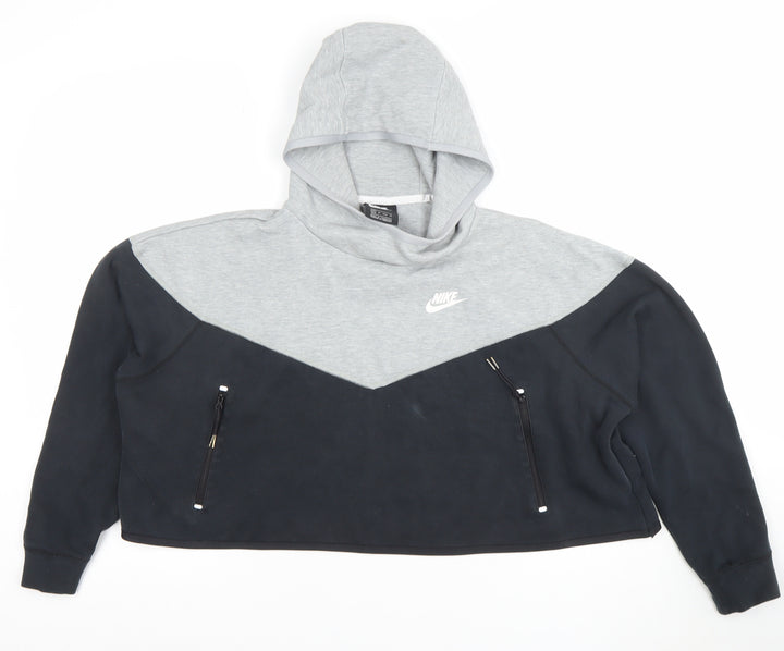 Nike Women’s Grey & Black Pullover Hoodie XS Zip Pocket Sweatshirt