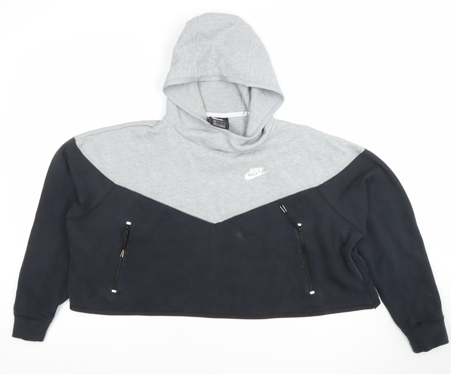 Nike Women’s Grey & Black Pullover Hoodie XS Zip Pocket Sweatshirt