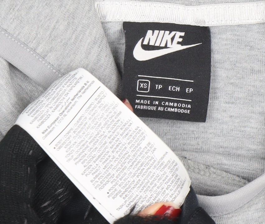 Nike Women’s Grey & Black Pullover Hoodie XS Zip Pocket Sweatshirt