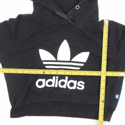 Adidas Women Black Hooded Pullover Sweatshirt Size 12 Logo Print