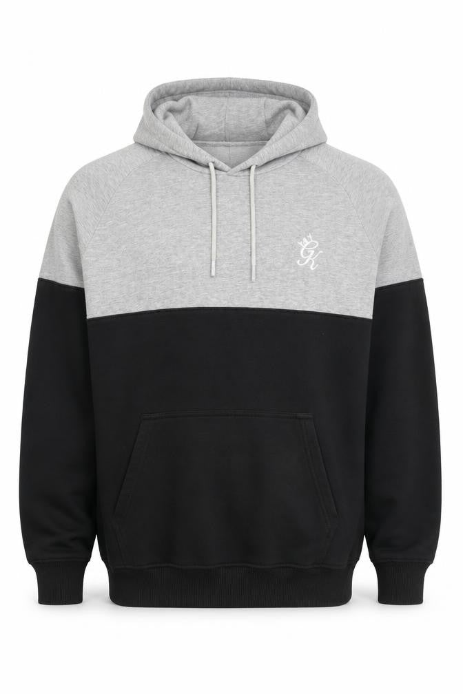 Front view of Gym King Men's Grey Black Pullover Hoodie, size M, Long Sleeve Logo