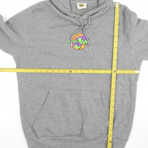 Space Jam Men's Grey Hoodie Medium Pullover Graphic Print Cotton Blend