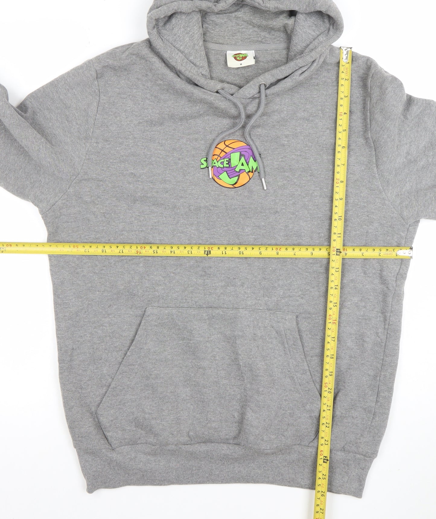 Space Jam Men's Grey Hoodie Medium Pullover Graphic Print Cotton Blend