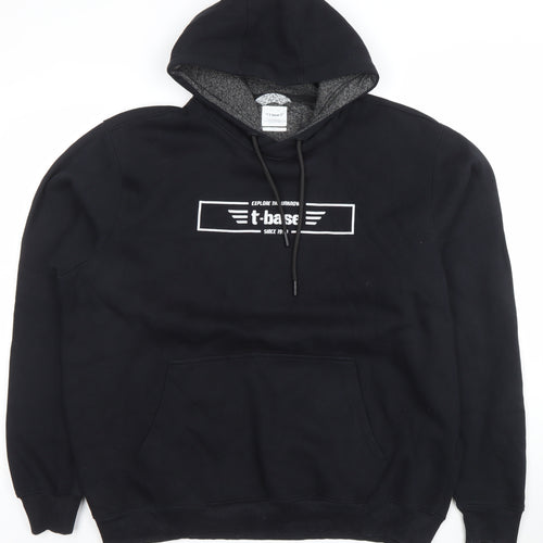 t-base Mens Black Pullover Hoodie L Fleece Logo Graphic Sweatshirt