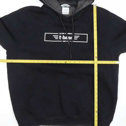 t-base Mens Black Pullover Hoodie L Fleece Logo Graphic Sweatshirt