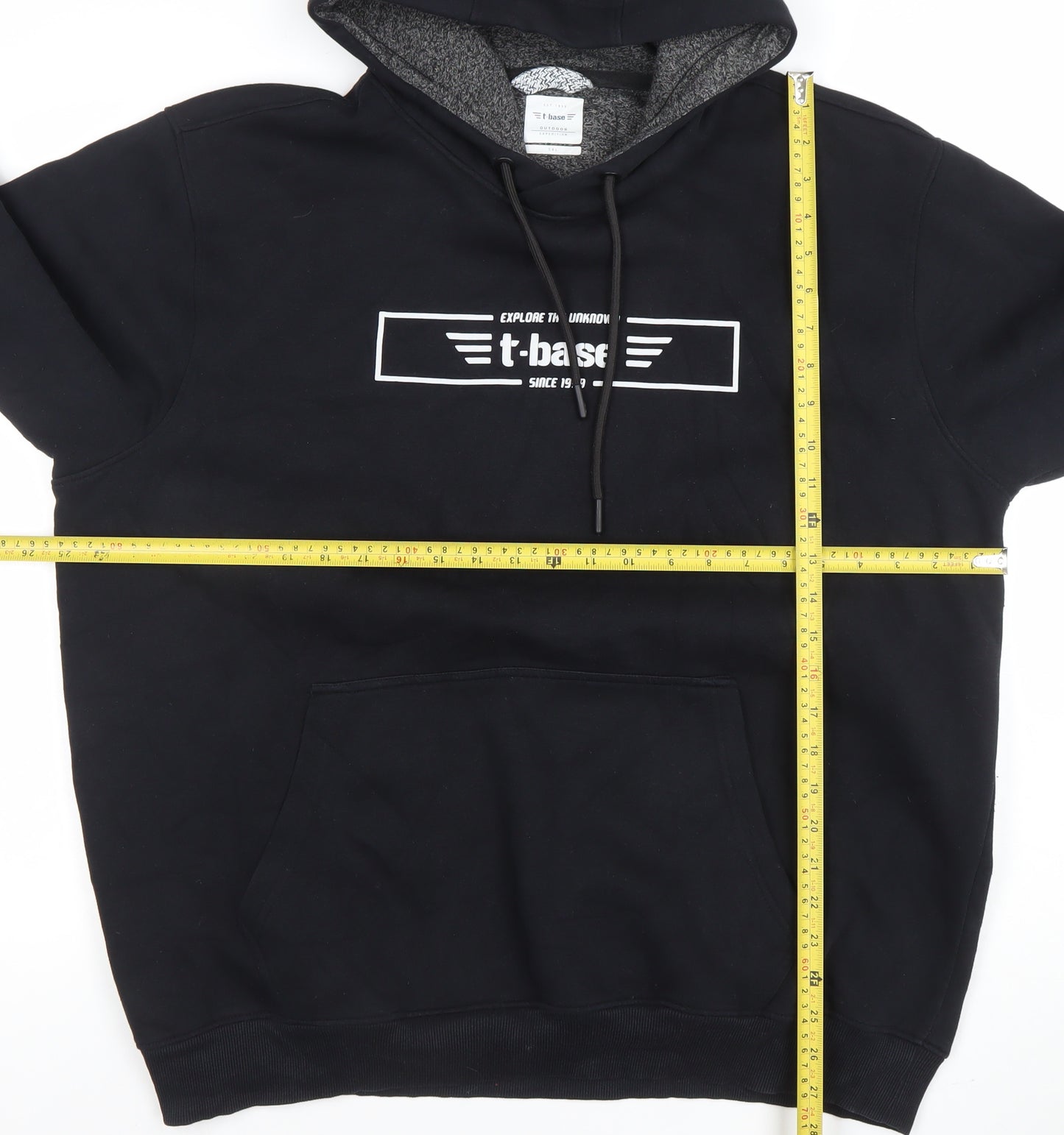 t-base Mens Black Pullover Hoodie L Fleece Logo Graphic Sweatshirt