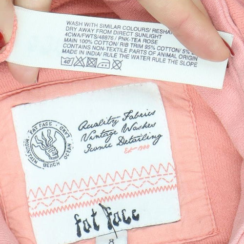 Fat Face Women Pink Size 8 Full Zip Hoodie Sweatshirt Cotton Blend